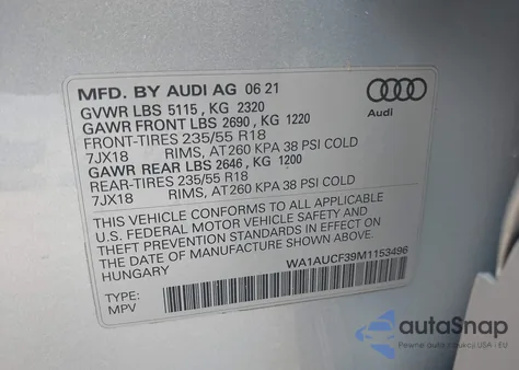 2021 Audi Q3 Premium 40 Tfsi Quattro Tiptronic из США, поврежденный, VIN WA1AUCF39M1153496